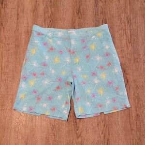 Palm Island Bermuda Shorts ~ Sz 16 ~ High Rise ~ Blue ~ Floral ~ 9" Inseam